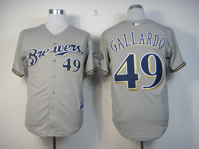 Men Milwaukee Brewers #49 Gallardo Grey MLB Jerseys